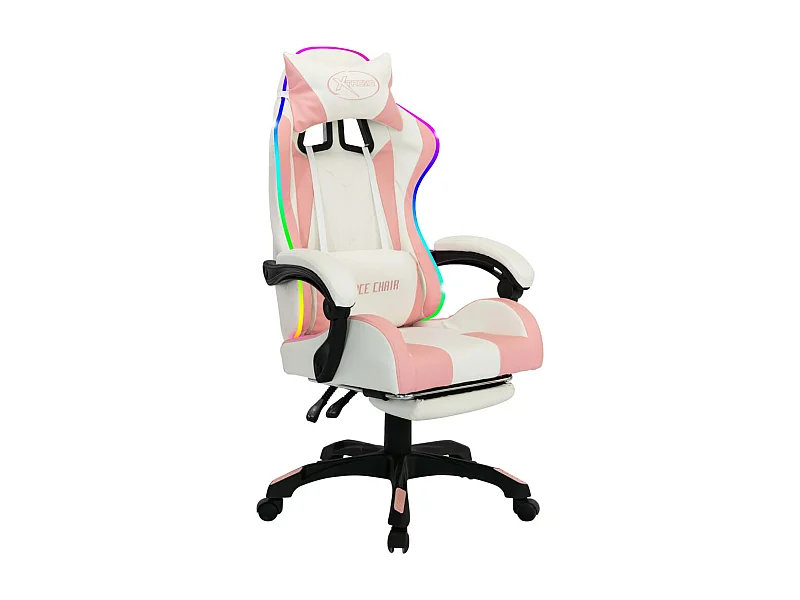 Poltrona sedia girevole per computer ufficio studio videogiochi con LED RGB Rosa e ecopelle rosa 02_0024211