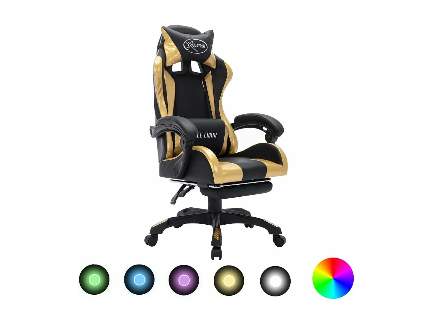Poltroncina sedia girevole per ufficio computer studio videogiochi con LED RGB Oro e similpelle oro 02_0024204