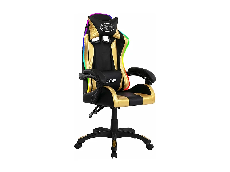 Poltroncina sedia girevole per ufficio computer studio videogiochi con LED RGB Oro e similpelle multicolore 02_0024205