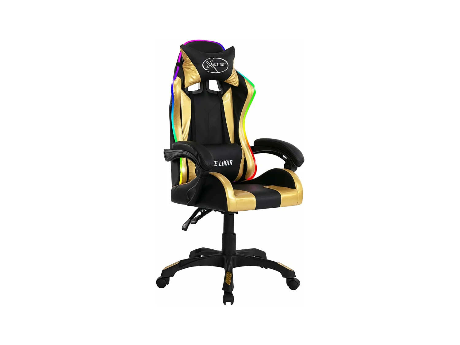 Poltrona giratória para estudo de escritório de informática de videogames com LED RGB dourado e imitação de couro multicolorido 02_0024205
