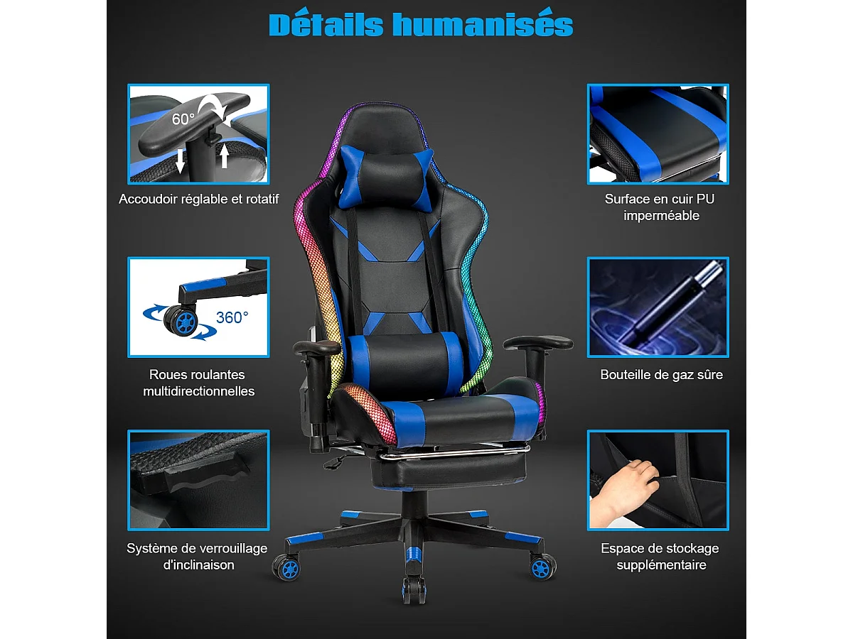 Chaise gaming fauteuil de bleue 70 x 74 x 126 cm 20_0008126