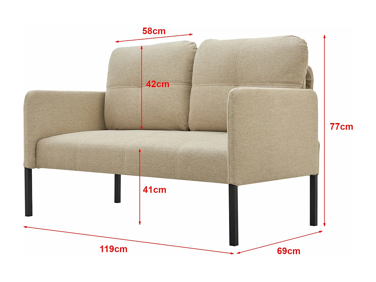 Canapé 2 places 77 beige 119 x 69 x 77 cm 03_0006706