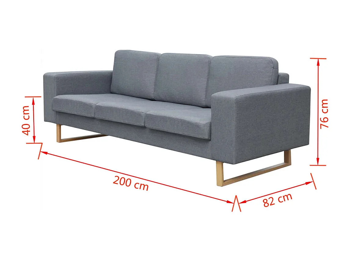 Canapé avec 3 places tissu grise 200 x 82 x 76 cm 02_0020588