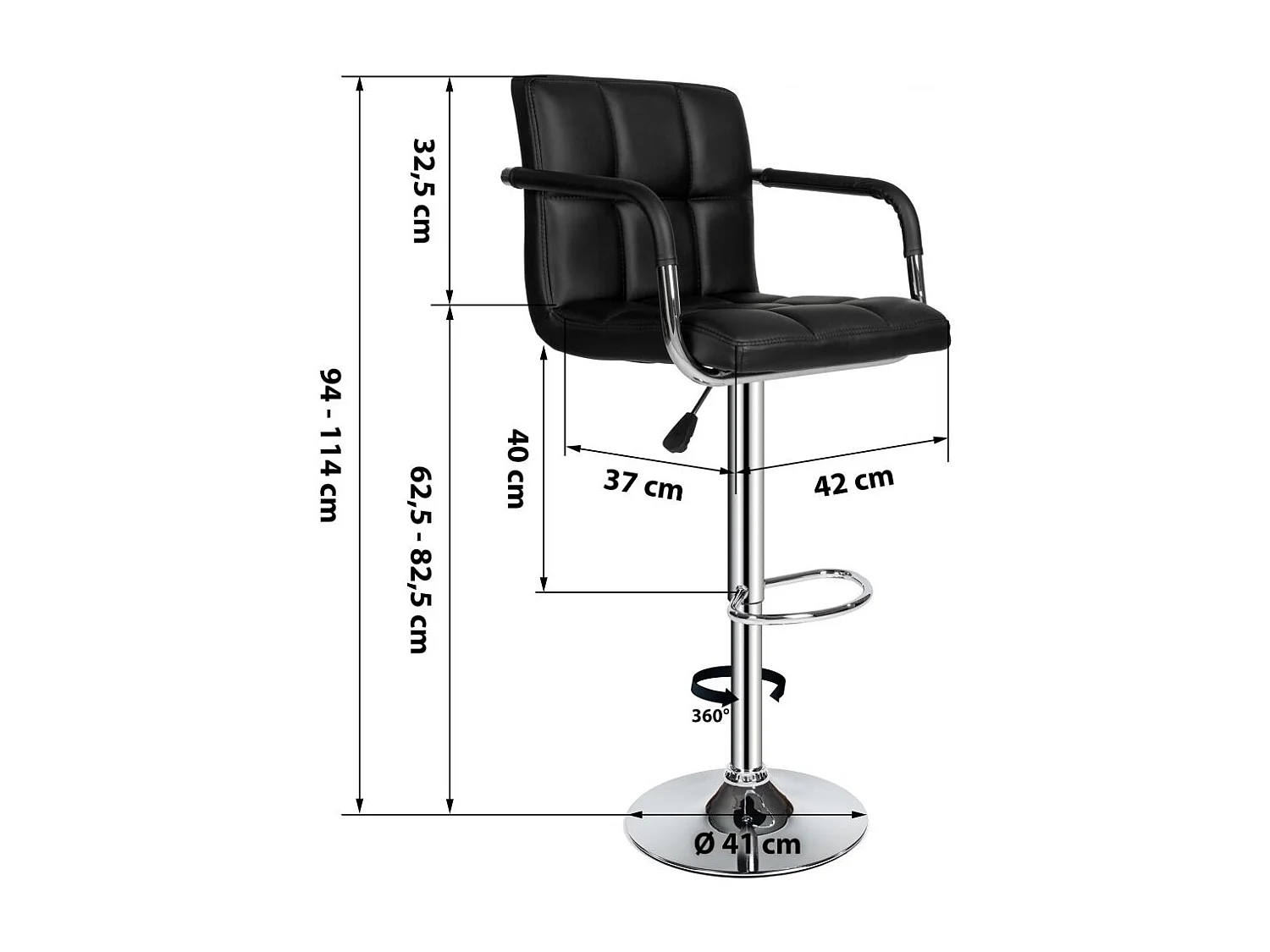 Lot de 2 tabourets noire 42 x 41 x 94 cm 1208006