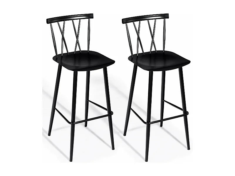 Conjunto de 2 cadeiras de bar estilo moderno em metal 47,5 x 41 x 105 cm para bistrô cozinha café preto carga máxima 150 kg 20_0005185