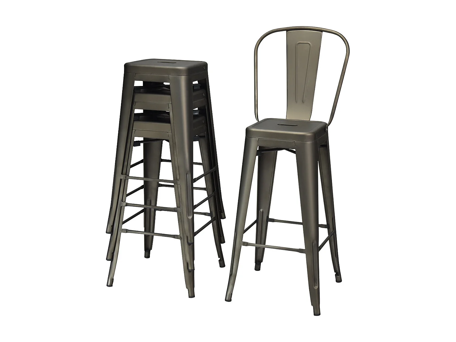 Juego de 4 sillas altas de metal vintage, silla de cocina de 76 cm, sillas de bar de metal con taburetes de bar con respaldo alto, negro 20_0008801