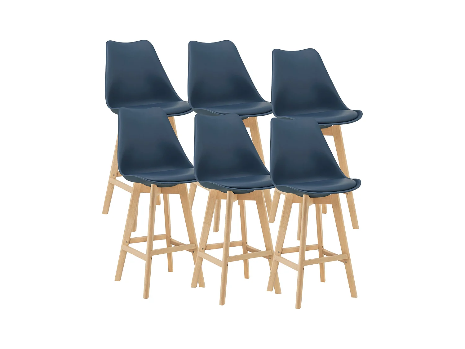 Conjunto de 6 bancos altos de plástico de faia sintética 105 x 48 x 58 cm azul 03_0008725