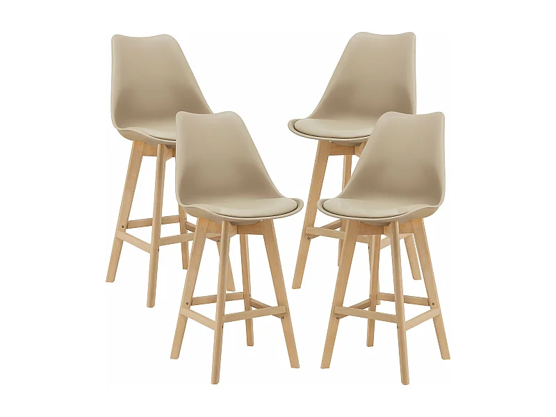 Conjunto de 4 bancos altos de plástico de faia sintética 105 x 48 x 58 cm bege 03_0008715