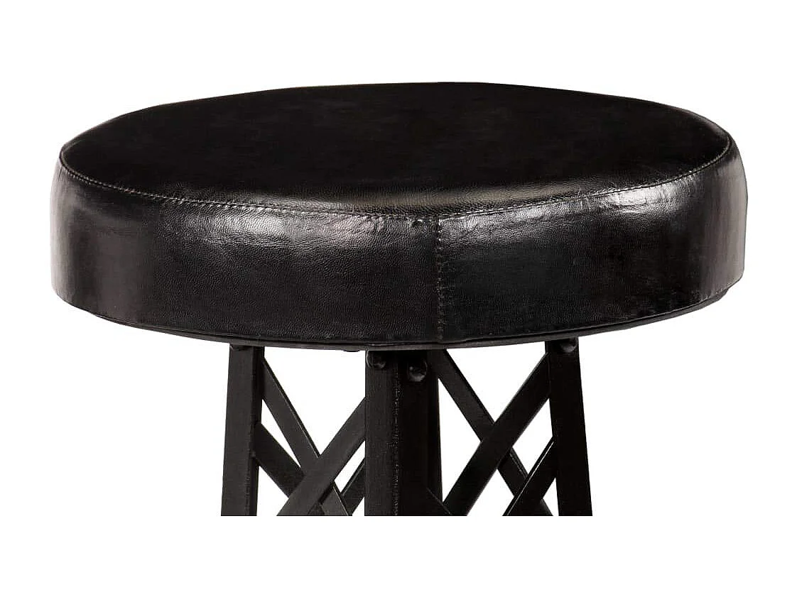 Conjunto de dois bancos de bar de design com assento em couro preto genuíno 1202119