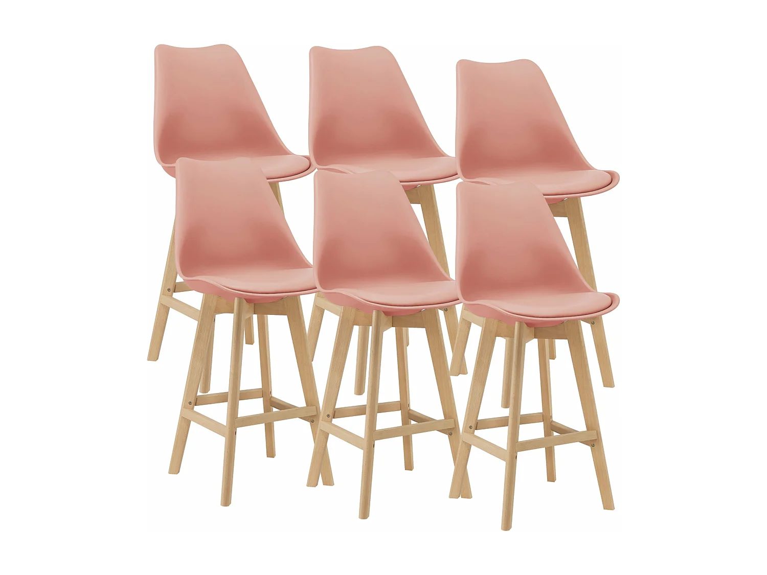 Juego de 6 taburetes de bar de plástico sintético haya 105x48x58 cm rosa 03_0008729