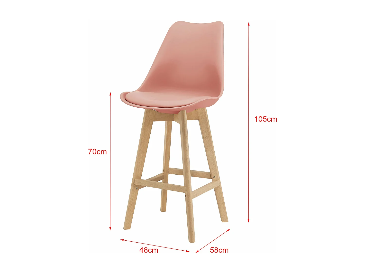 Juego de 6 taburetes de bar de plástico sintético haya 105x48x58 cm rosa 03_0008729