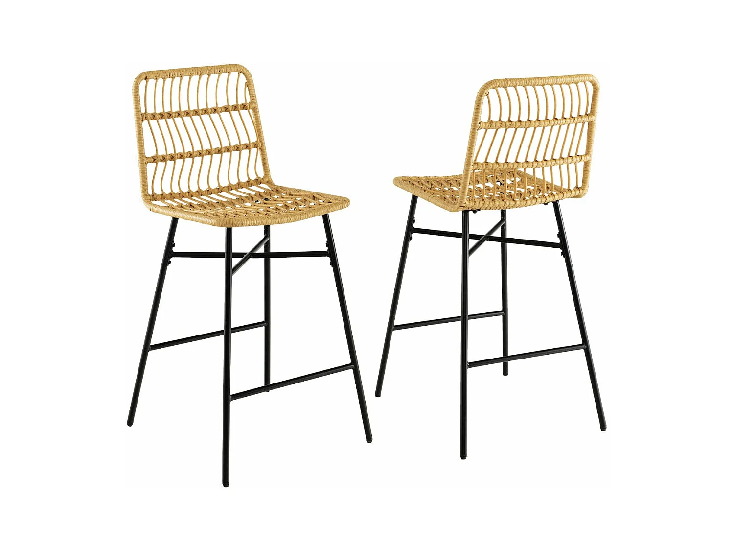 Set di 2 sgabelli da bar con schienale in vimini e seduta in pelle sintetica - altezza 69 cm stile naturale 20_0005142