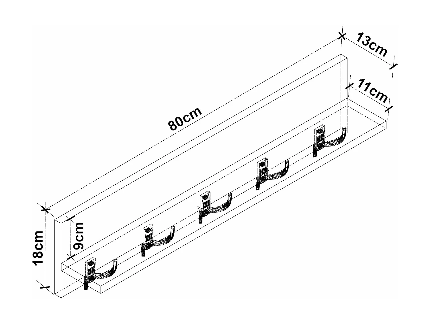 Cabide com 10 ganchos 80 x 13 x 18 cm efeito mármore preto 03_0008170