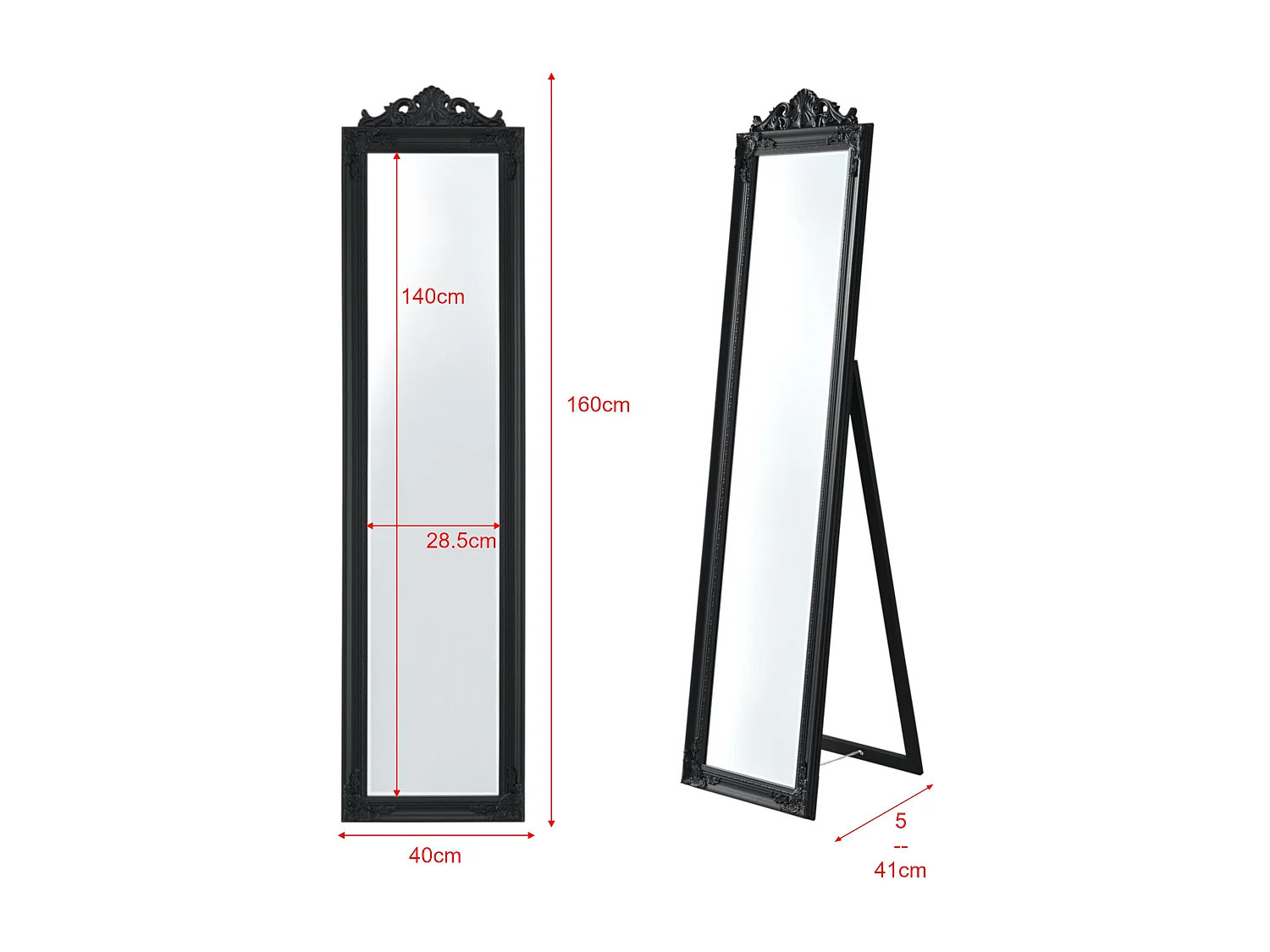 Specchio da terra inclinabile 160 x 40 cm nero opaco 03_0007964