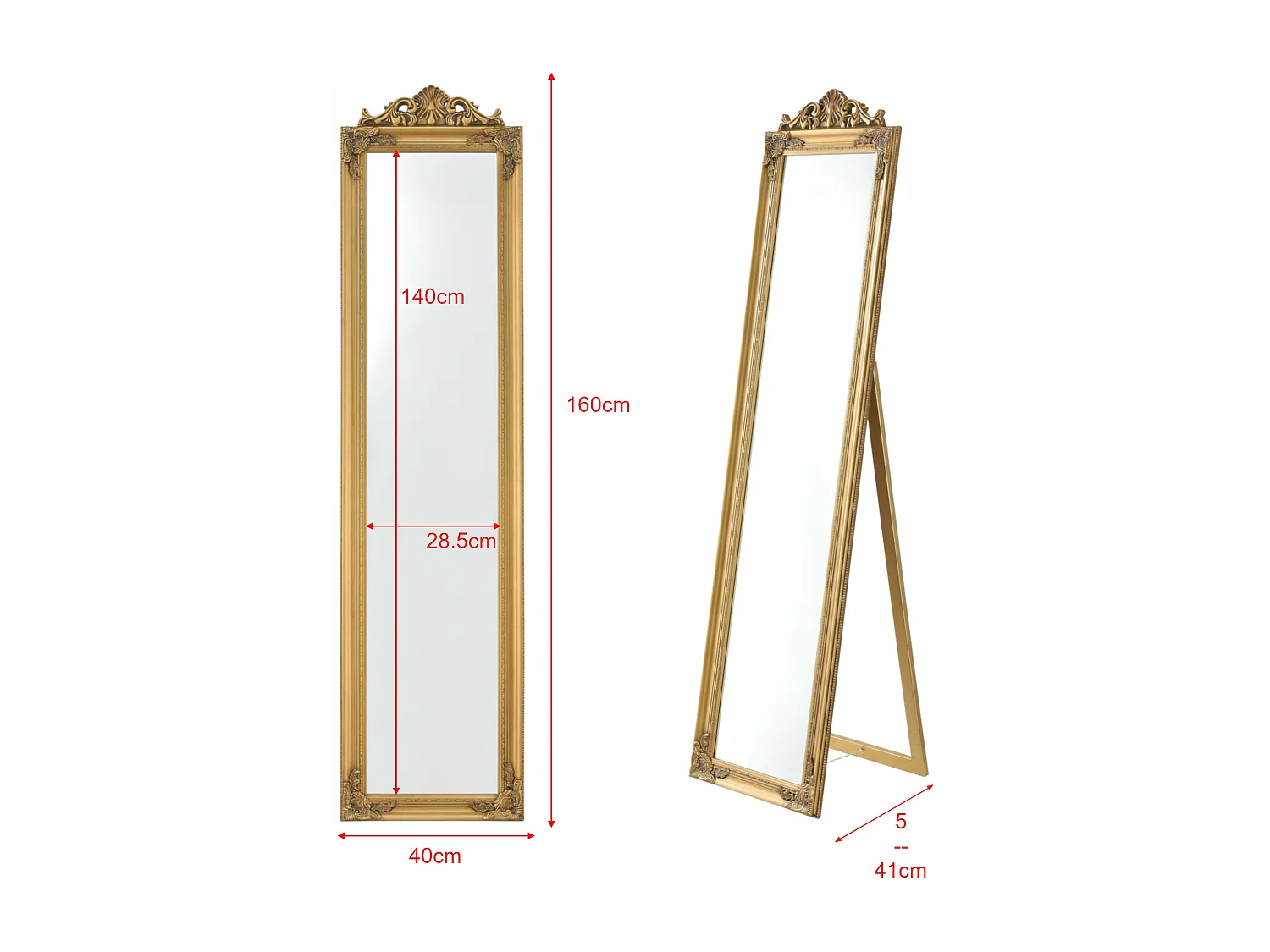 Espejo de pie inclinable 160 x 40 cm dorado 03_0007962
