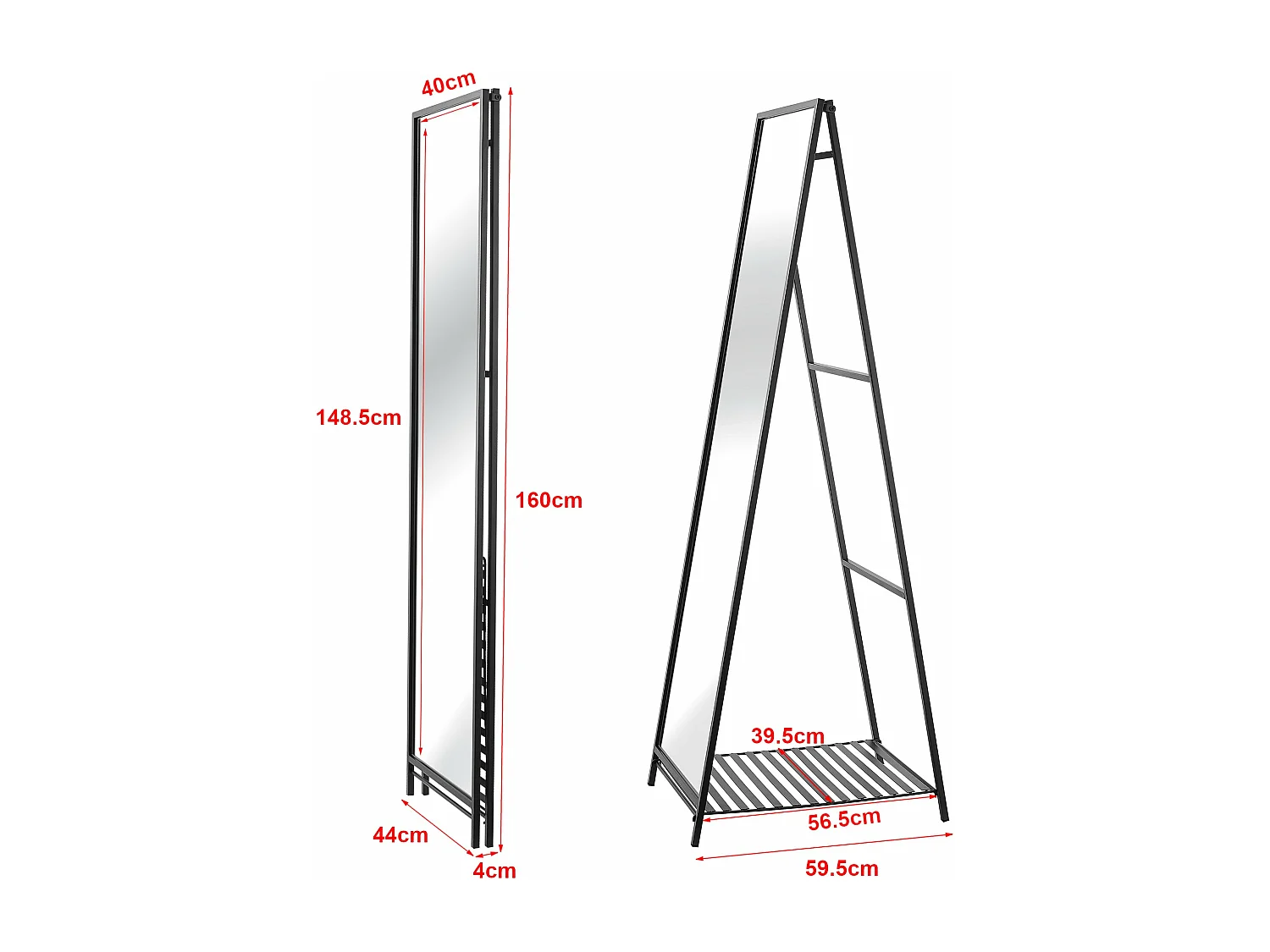 Espejo de pie 160 x 44 x 60 cm negro 03_0007977