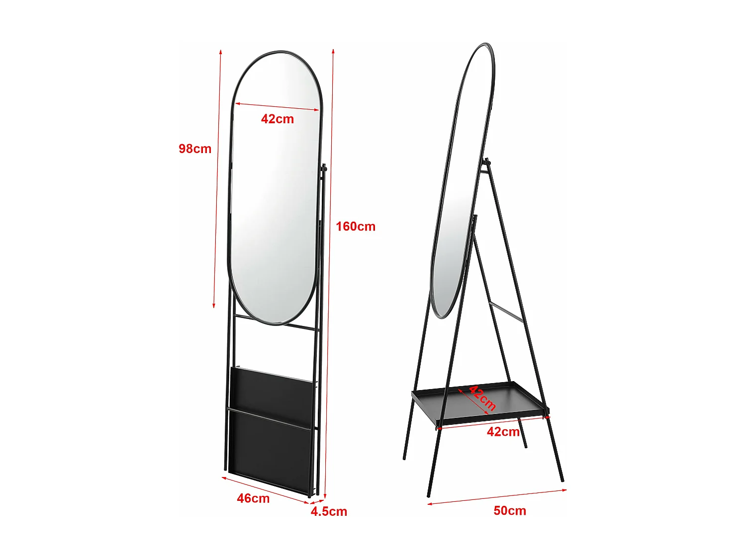 Miroir sur pied 160 noire 46 x 50 x 160 cm 03_0007976