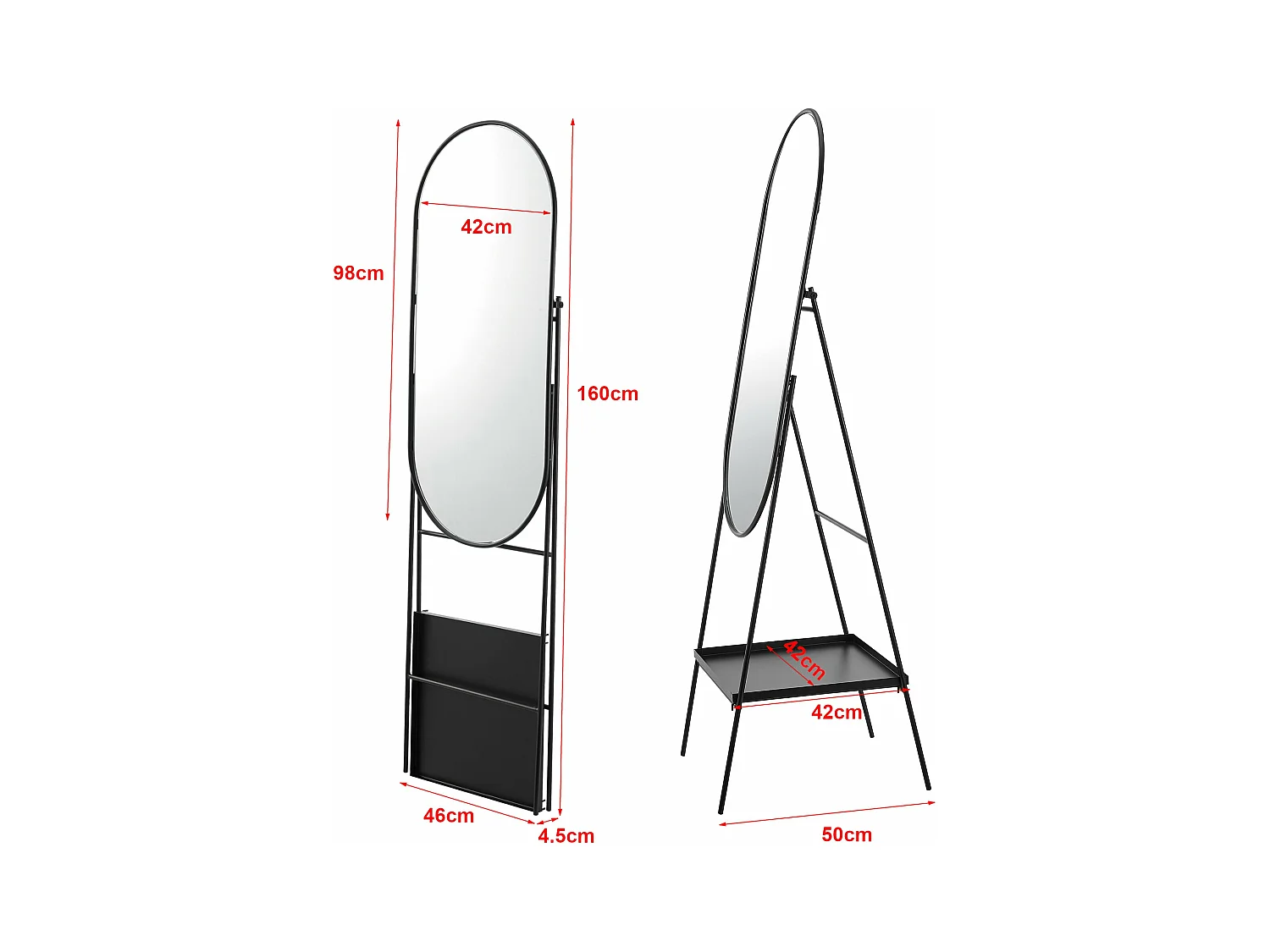 Miroir sur pied 160 noire 46 x 50 x 160 cm 03_0007976