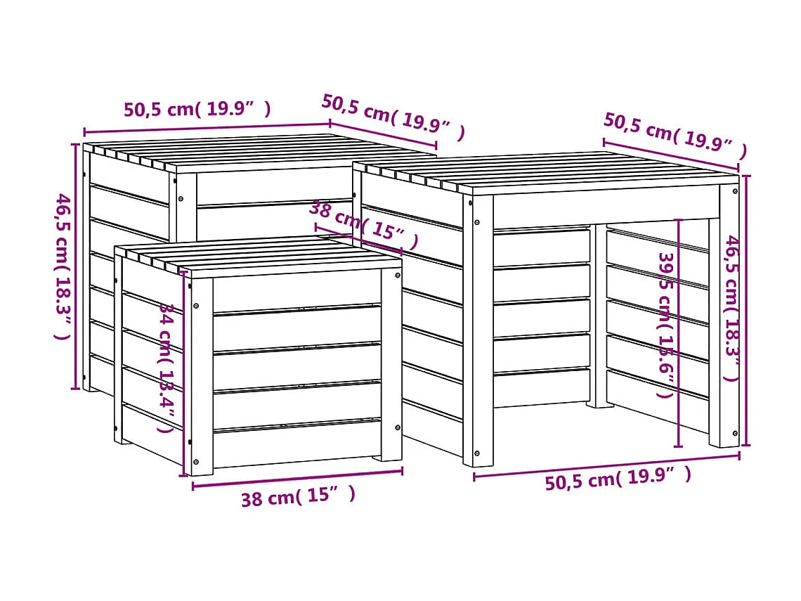 Set da giardino 3 pezzi in legno di pino massiccio bianco 02_0013174