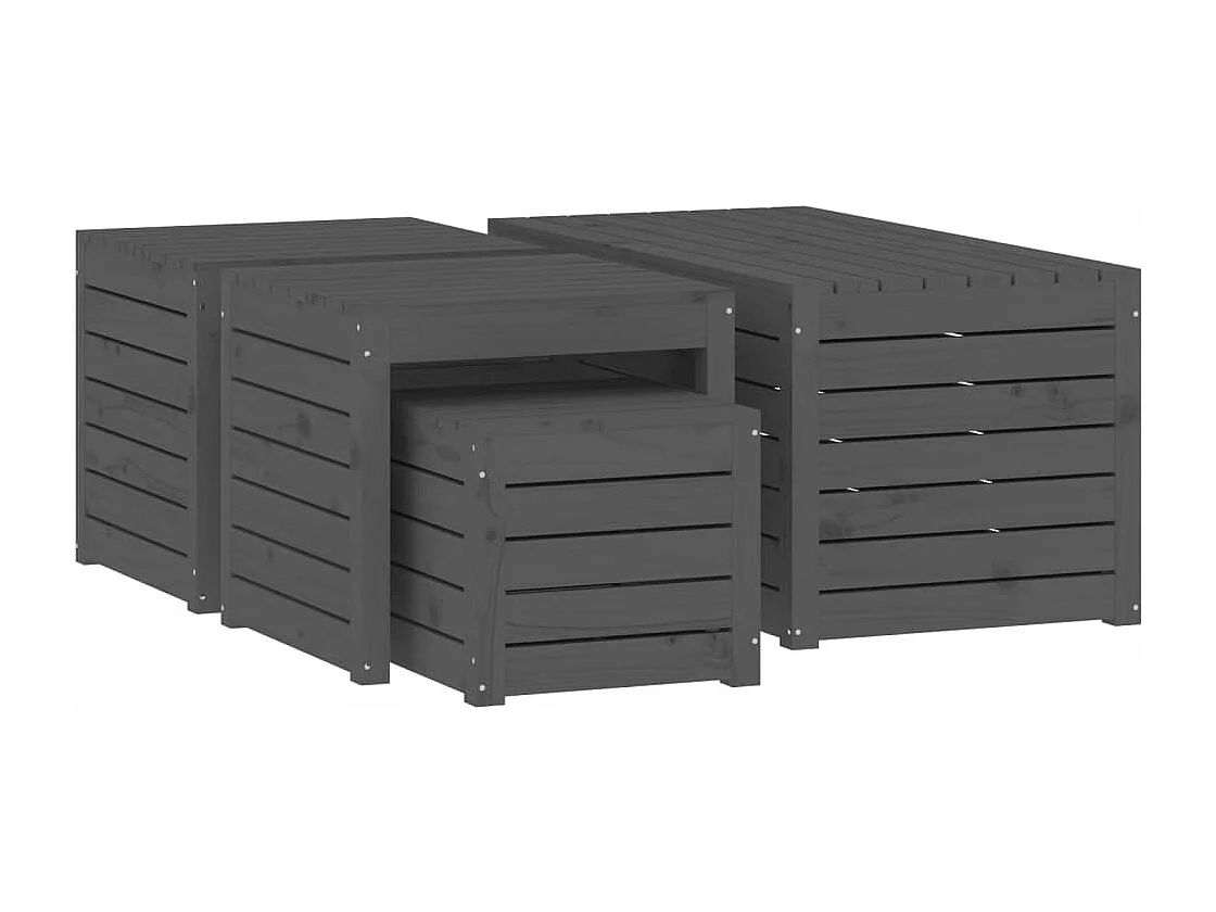 Caja de jardín 4 piezas madera maciza de pino gris 02_0013181