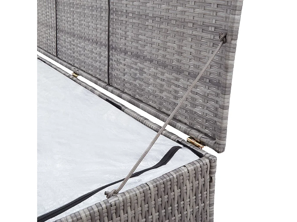 Caixa baú para móveis de jardim cinza armazenamento 150 x 50 x 60 cm resina tecida 02_0013086