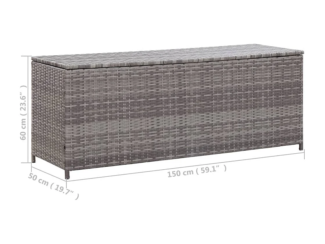 Caixa baú para móveis de jardim cinza armazenamento 150 x 50 x 60 cm resina tecida 02_0013086