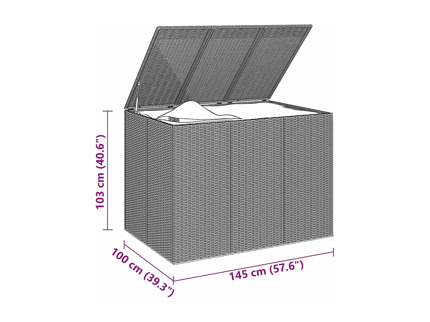 Contenitore per cuscini contenitore da giardino in resina intrecciata 145 x 100 x 103 cm nero 02_0013163