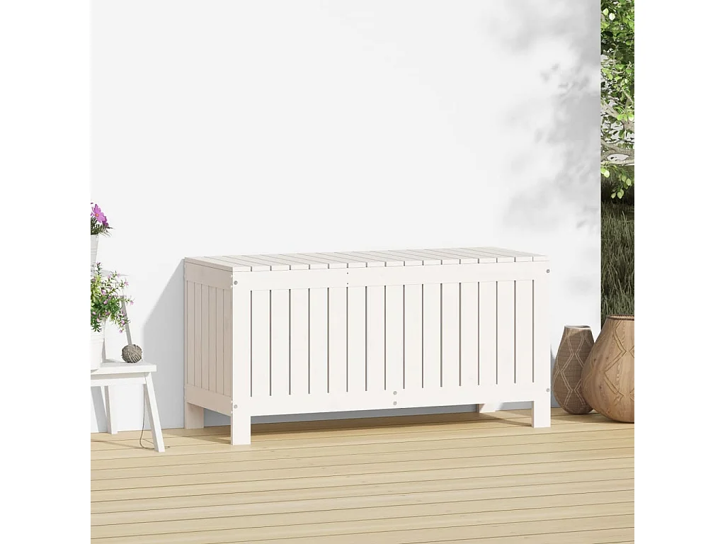 Caixa para armazenamento de móveis de jardim 108 x 42,5 x 54 cm madeira de pinho branco 02_0013068