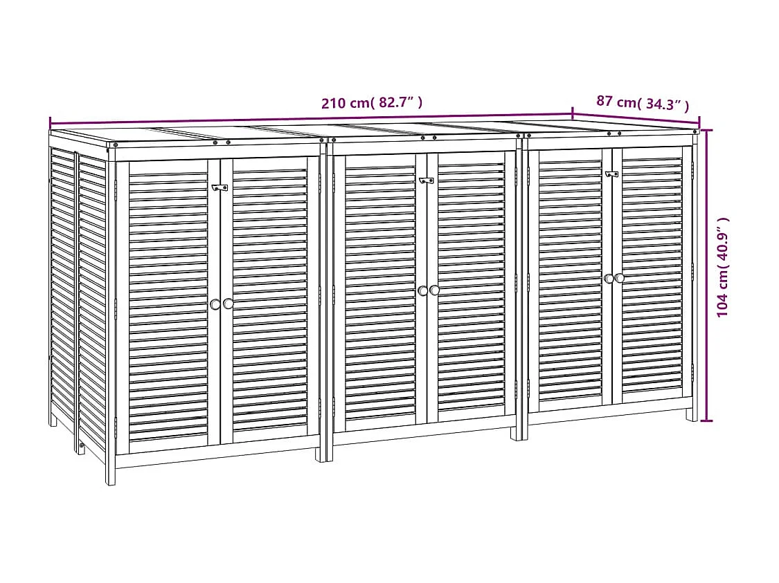 Cassetta portaoggetti per mobili da giardino 210 x 87 x 104 cm in legno massello di acacia 02_0013021
