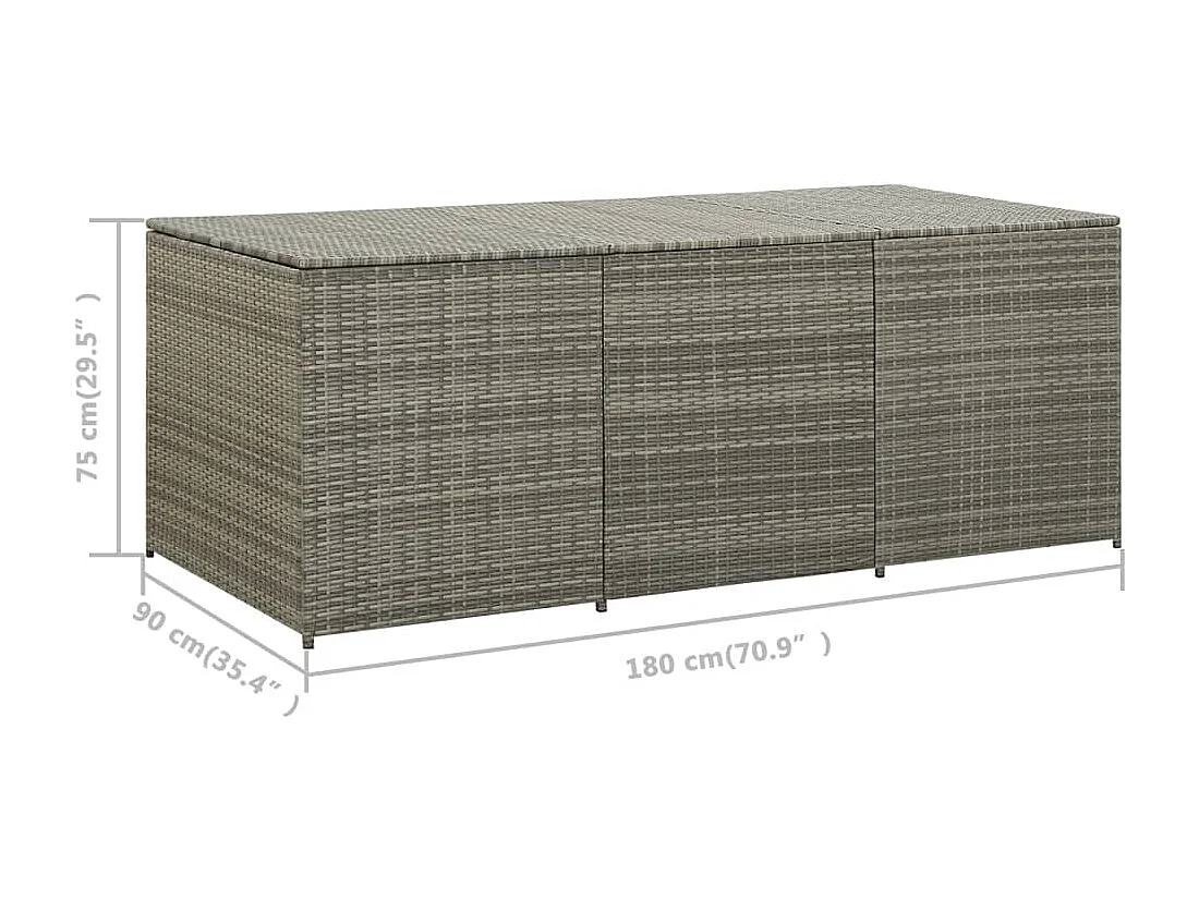 Baúl para almacenamiento de muebles de jardín de resina tejida 180 x 90 x 75 cm gris 02_0013119