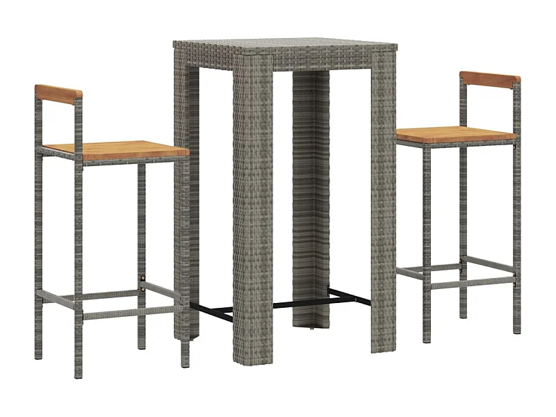 Set bar da giardino mobili da esterno terrazza 3 pezzi polyrattan grigio/legno massiccio di acacia 02_0013474