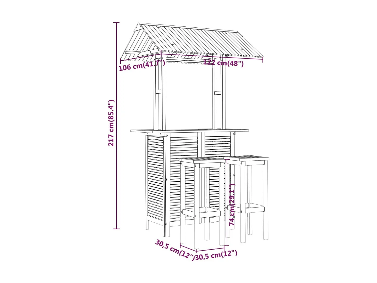 Ensemble de bar de bois marron 122 x 106 x 217 cm 02_0013363