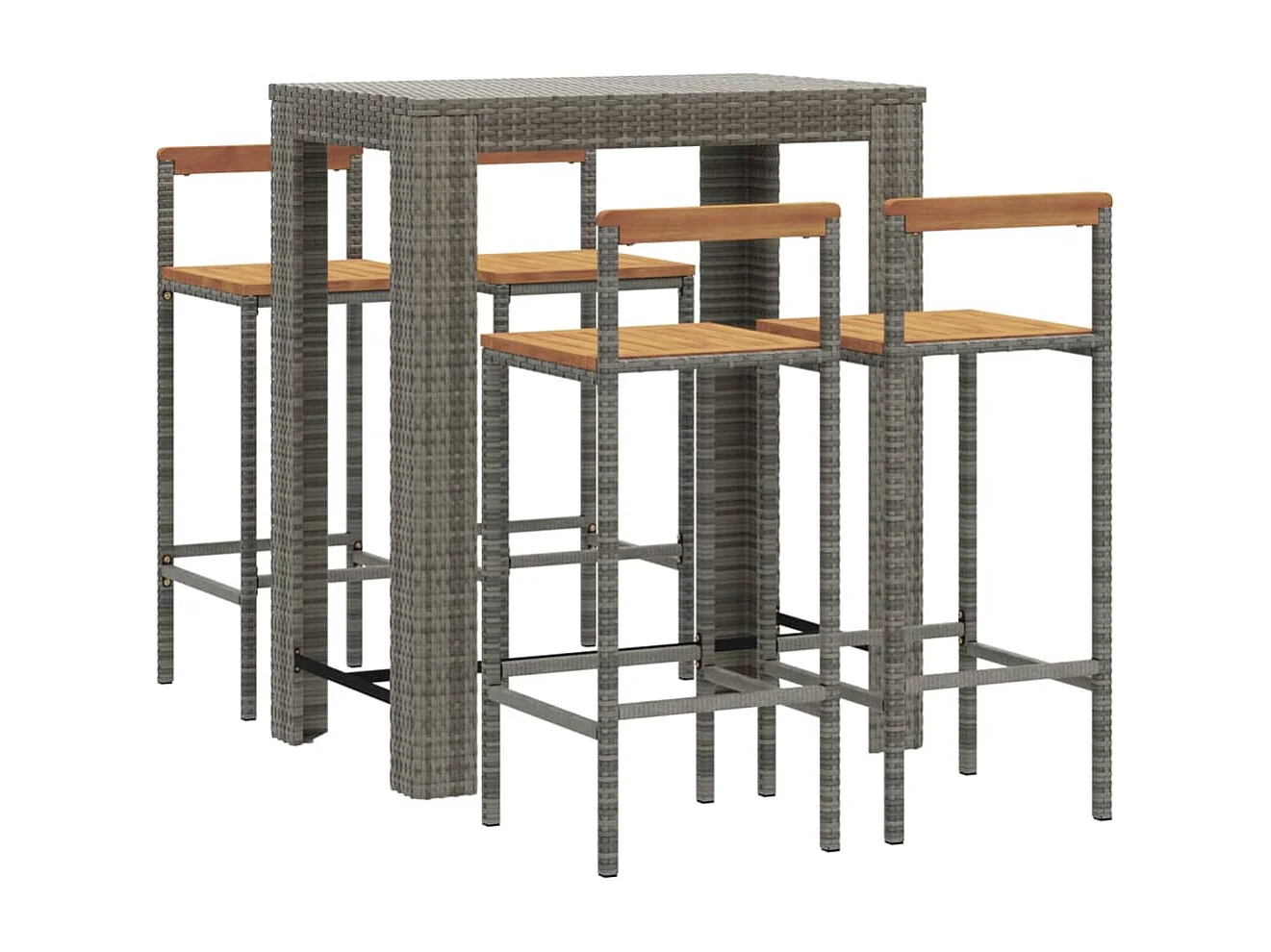 Set bar da giardino mobili da esterno terrazza 5 pezzi polyrattan grigio/legno massiccio di acacia 02_0013481