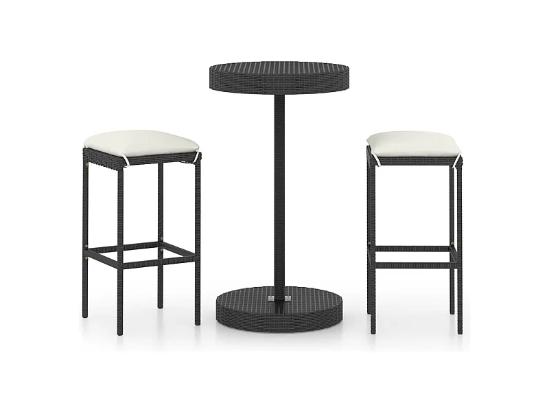 Conjunto de bar de jardín de 3 piezas y cojines de mimbre de resina negra 02_0013369