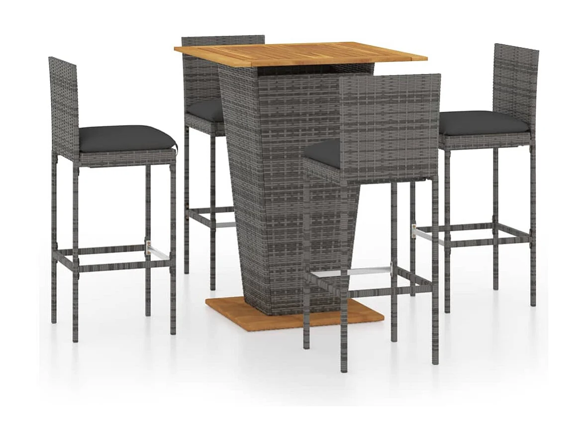 Set bar da giardino 5 pezzi e cuscini in resina intrecciata grigia 02_0013403