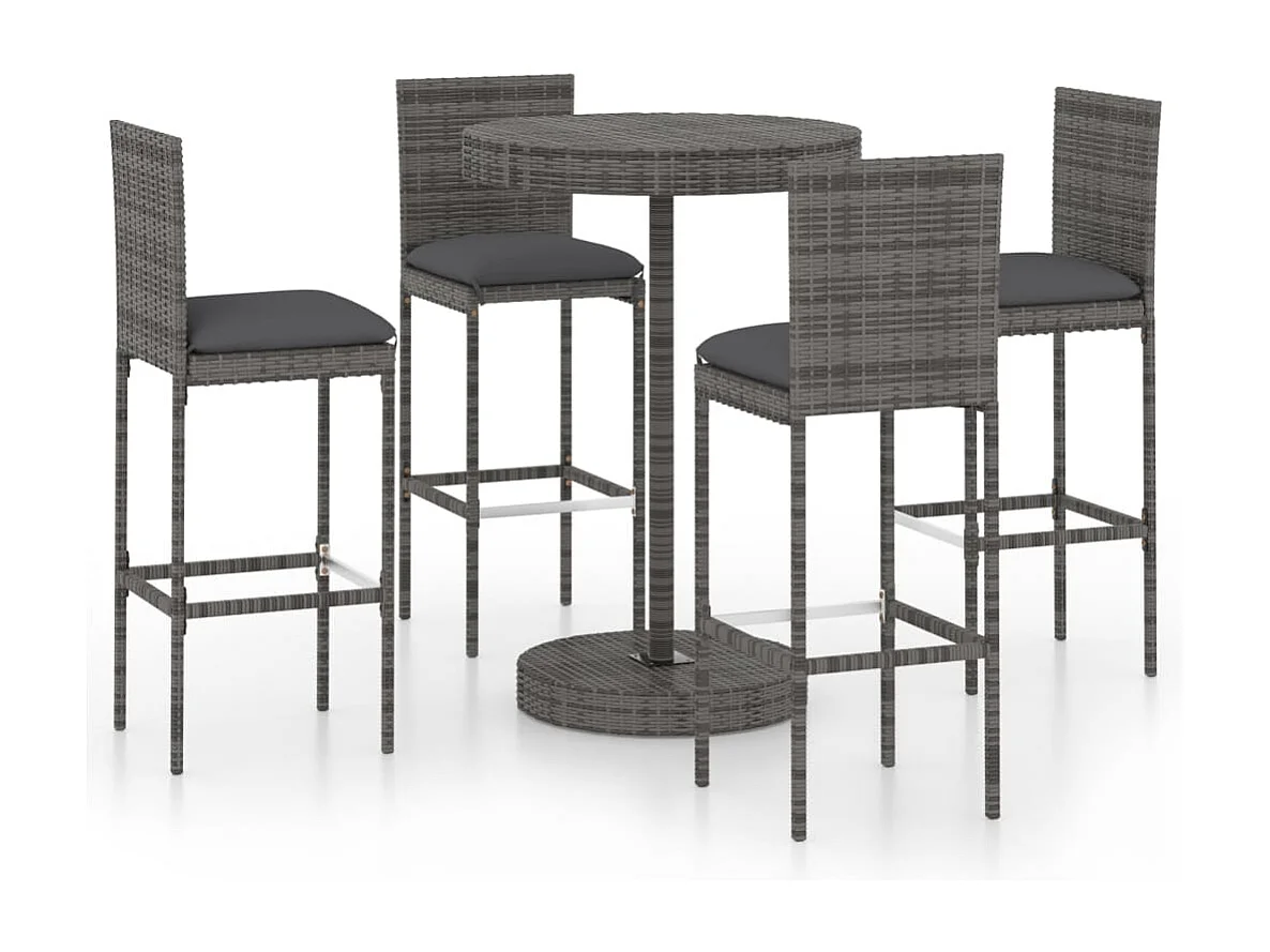 Conjunto de bar de jardim de 5 peças e almofadas de resina tecida cinza 02_0013400