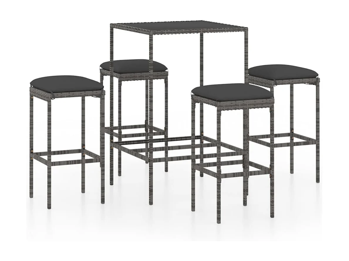 Conjunto de bar de jardim de 5 peças e almofadas de resina tecida cinza 02_0013399