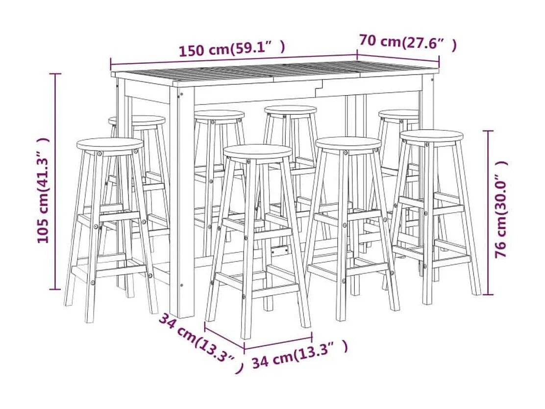 Set bar da giardino 9 pezzi in legno massello di acacia 02_0013445