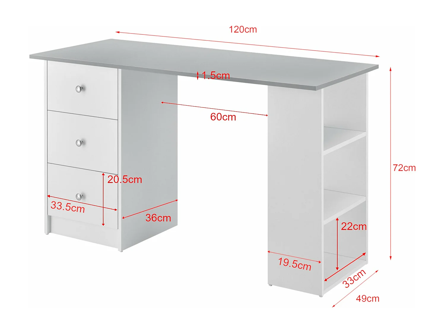 Bureau poste de travail bois blanche 120 x 49 x 72 cm 03_0006670