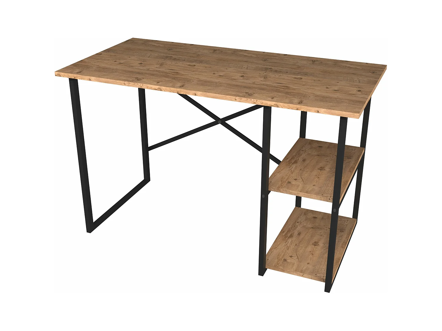 Mesa de trabajo de escritorio con estante integrado en 2 niveles 75 x 120 x 60 cm efecto roble 03_0006631