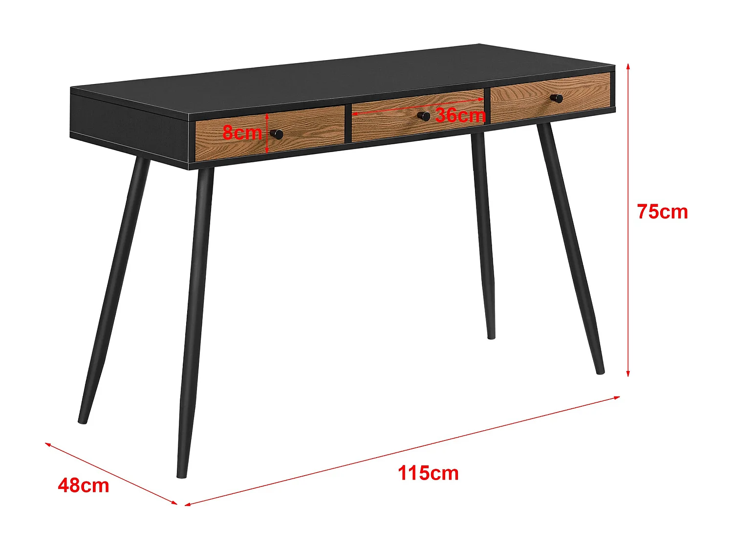 Scrivania postazione di lavoro tavolo tumba con 3 cassetti 75 x 115 x 48 cm effetto legno scuro nero 03_0006641