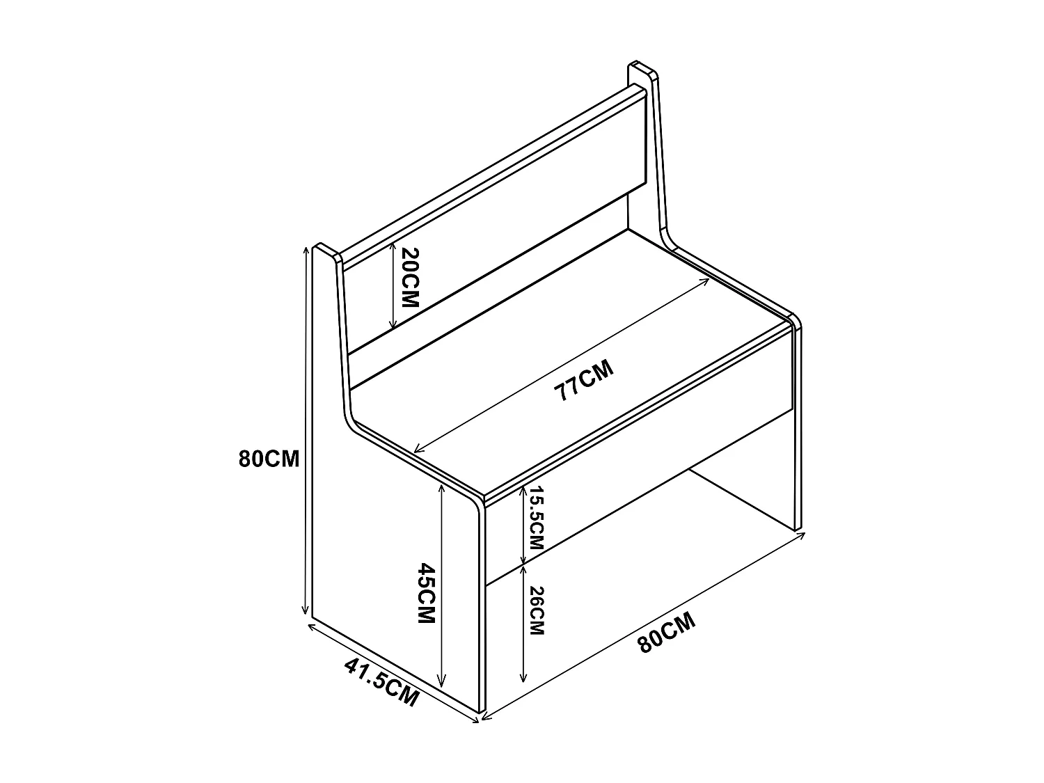 Houten hoekbank bank Esal 80 cm