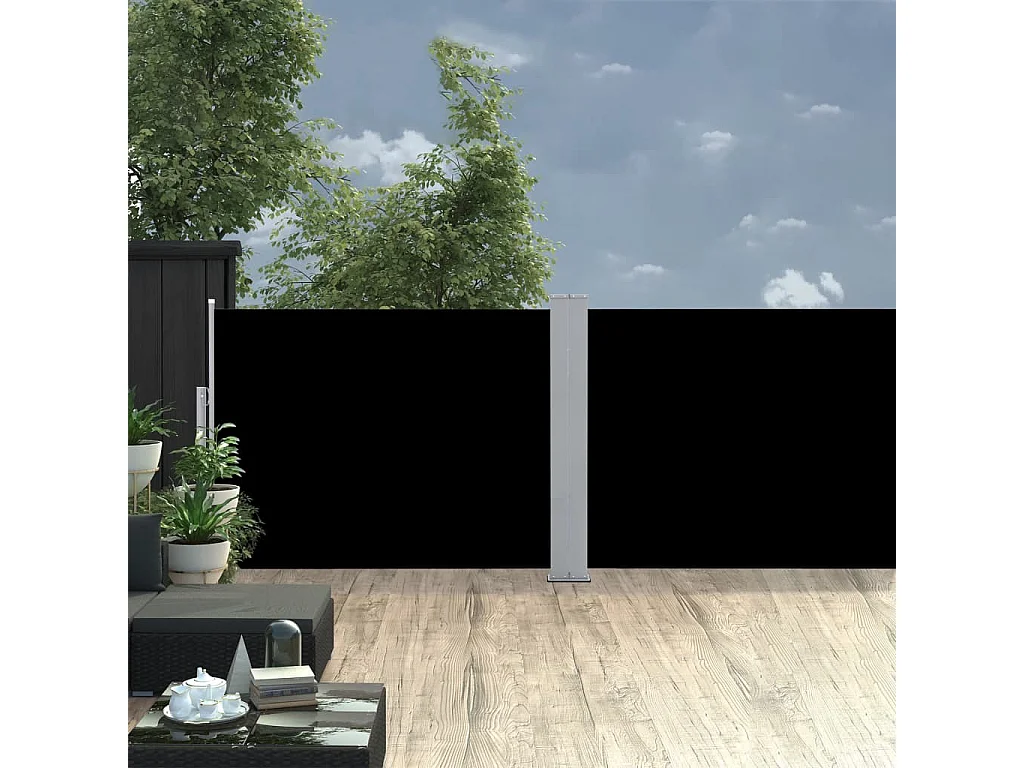 Toldo de protección lateral retráctil para terraza, jardín, terraza, balcón, protección visual, pantalla negra 120 x 1000 cm 02_0007430