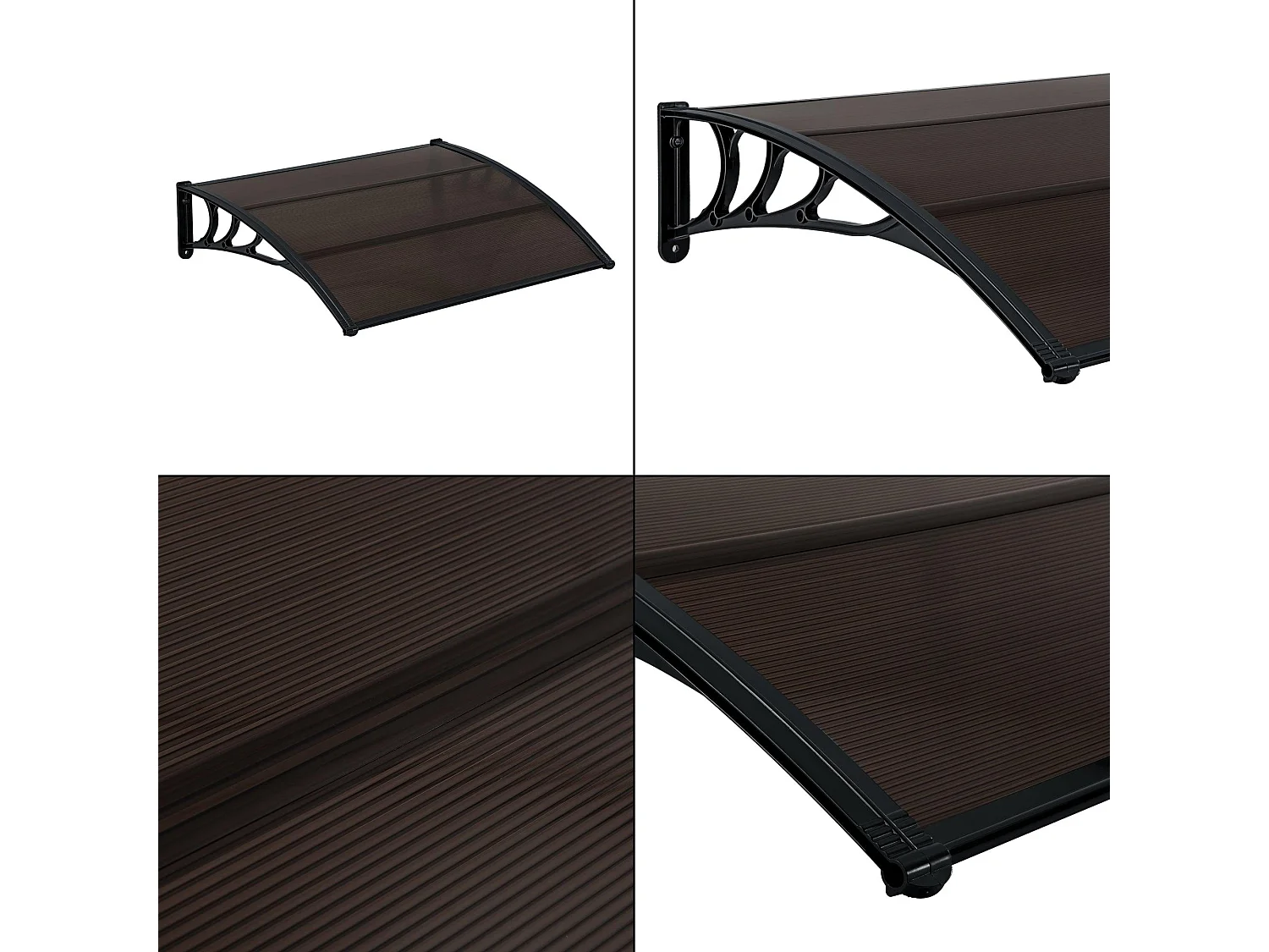 Tenda per porta d'ingresso, reception, tettoia resistente alle intemperie, ABS, policarbonato, alluminio, 150 x 100 cm, marrone nero 03_0004669
