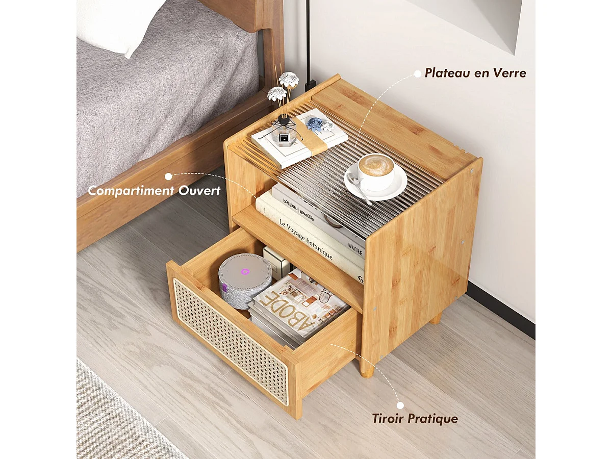 Table de chevet en bois marron 43 x 35 x 50 cm 20_0009397