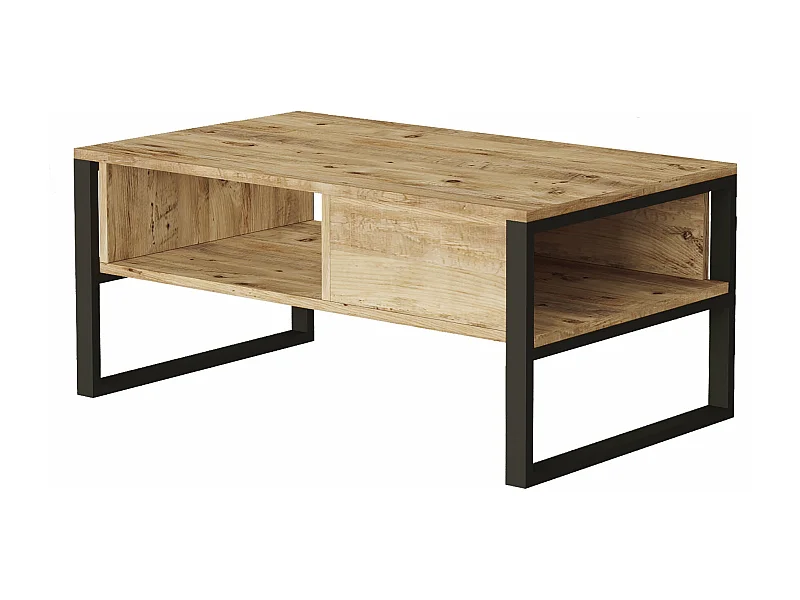 mesa de centro laukaa com espaços de arrumação 445 x 100 x 60 cm efeito carvalho rústico / preto 03_0008456