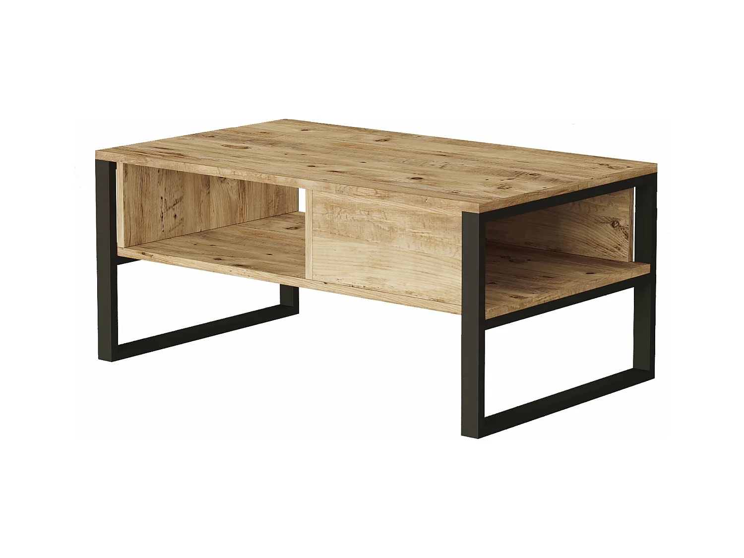 mesa de centro laukaa con espacios de almacenamiento 445 x 100 x 60 cm efecto roble rústico / negro 03_0008456