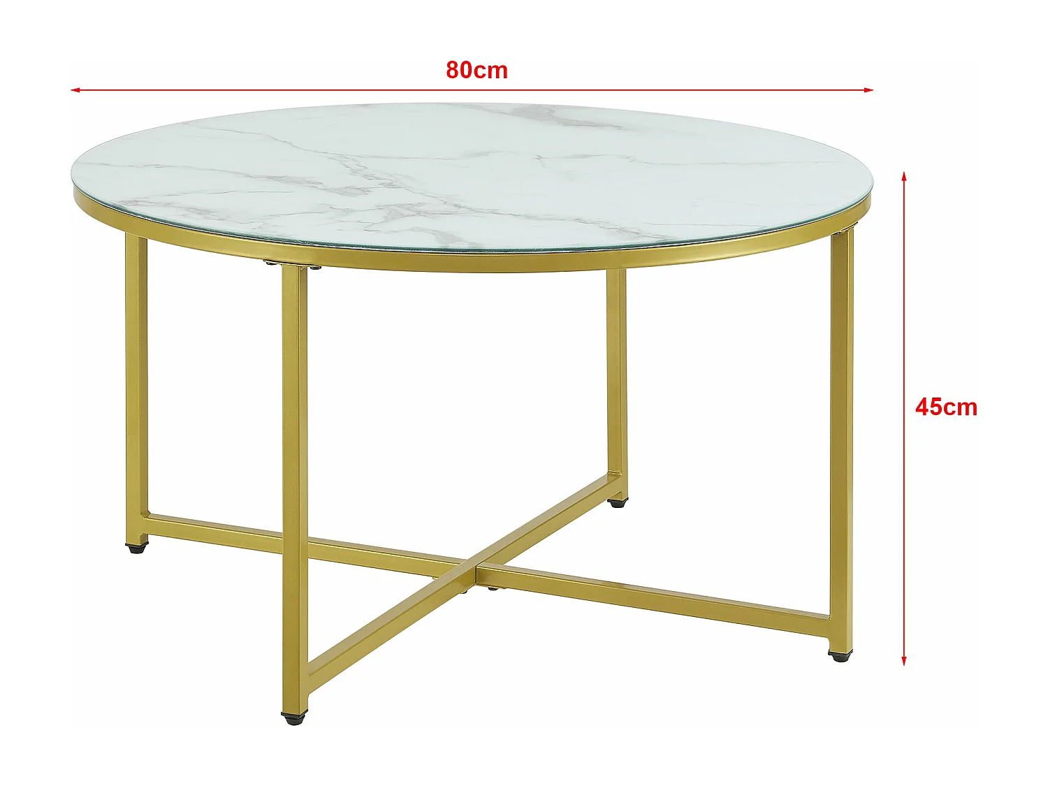 Mesa de centro redonda para sala 45 x 80 cm mármore branco / dourado 03_0008496