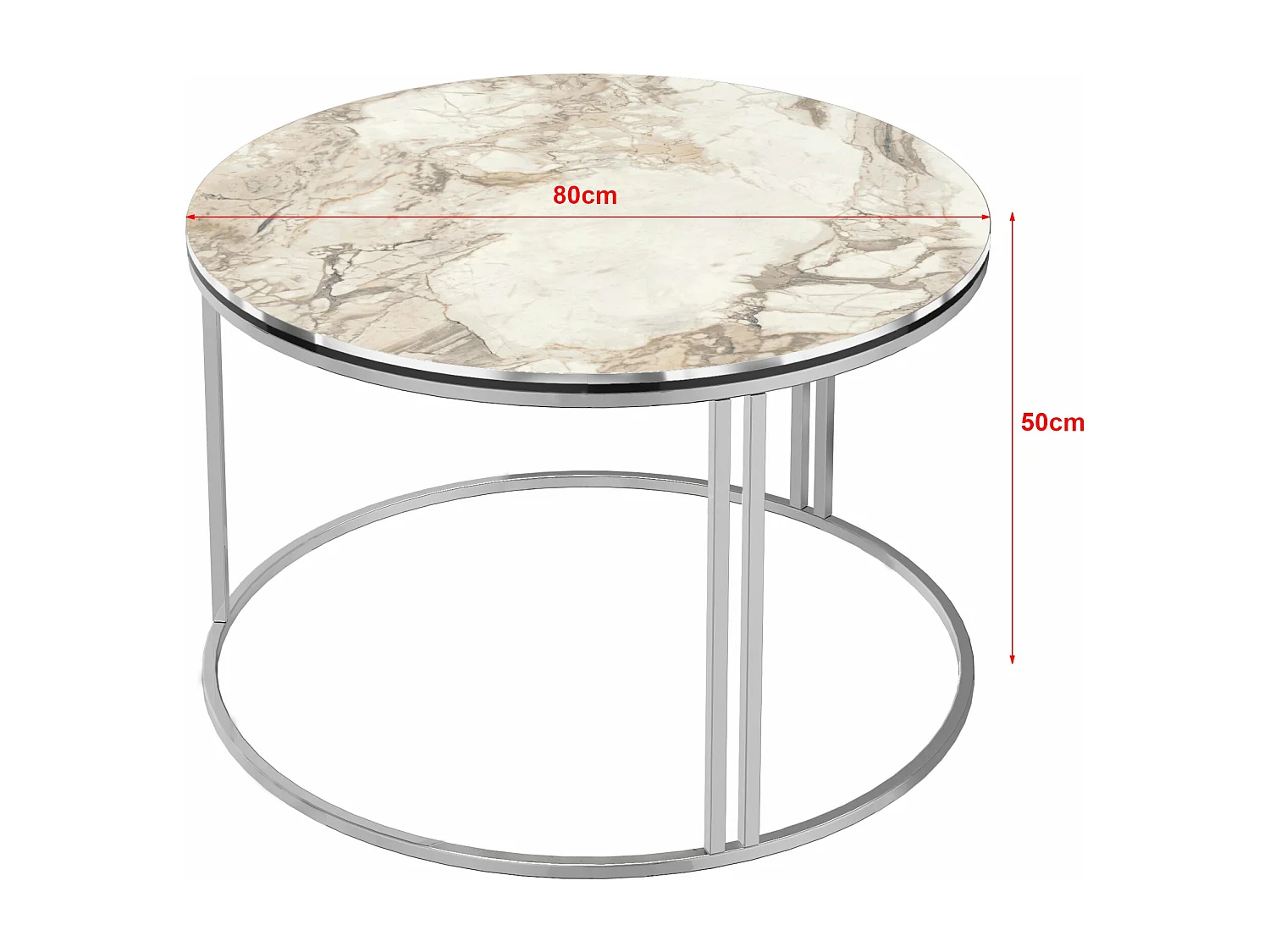 Mesa de centro redonda 50 x 80 cm mármore branco prateado 03_0008423