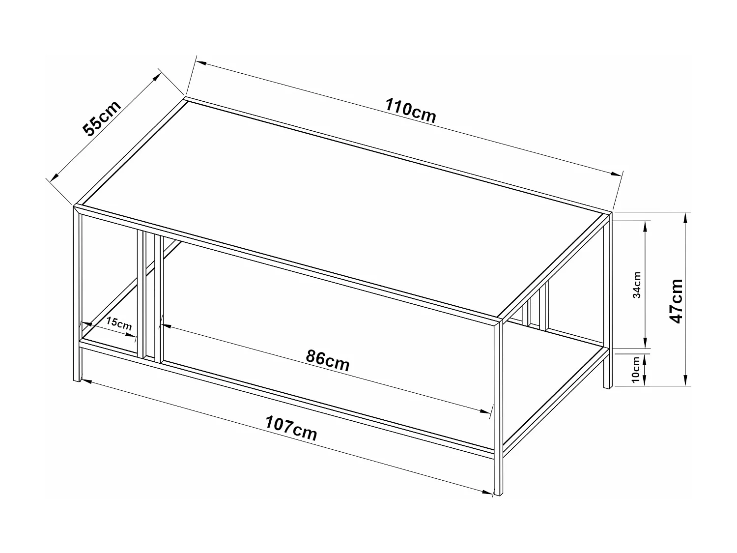 Mesa de centro de metal 47 x 110 x 55 cm branca 03_0008454